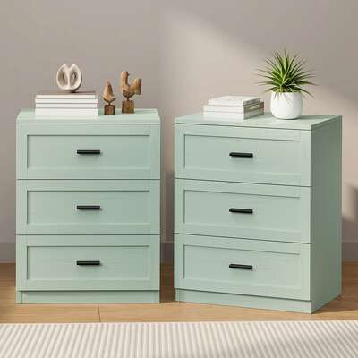Green Bedside Tables 3 Drawers Set of 2 | EXTG