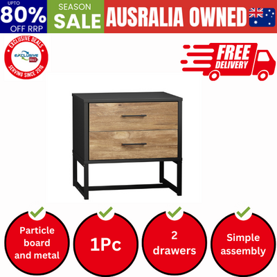 Bedside Table 2 Drawers Storage Metal Industrial
