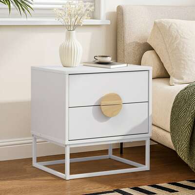Bedside Table 2 Drawers Steel Legs White | EXTG