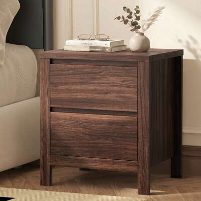 Bedside Table 2 Drawers Walnut 48x39x55cm