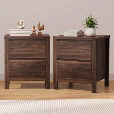 Bedside Table 2 Drawers Walnut 48x39x55cm