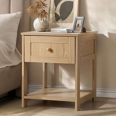 Bedside Table 1 Drawer Storage Shelf Natural | EXTG
