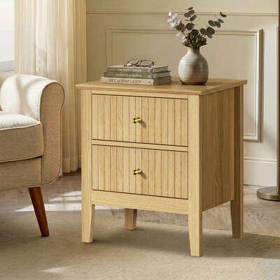 Bedside Table 2 Drawers Gold Handle Natural | EXTG