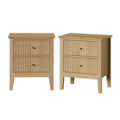 Bedside Tables Set 2 Gold Handle Natural | EXTG