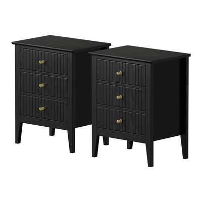 Bedside Tables Set of 2 Side End Nightstand Black