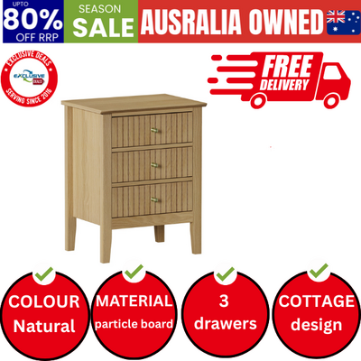 Bedside Table 3 Drawers Side End Nightstand Natural