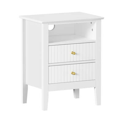 Bedside Table Nightstand 2 Drawer Storage Cabinet Bedroom White