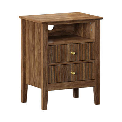 Bedside Table Nightstand 2 Drawer Storage Cabinet Bedroom Walnut