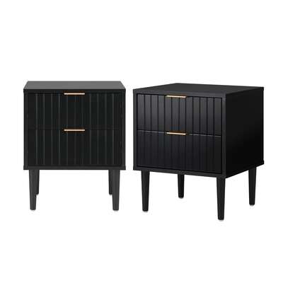 Bedside Tables 2pc Black 2 Drawers Metal Handle | EXTG