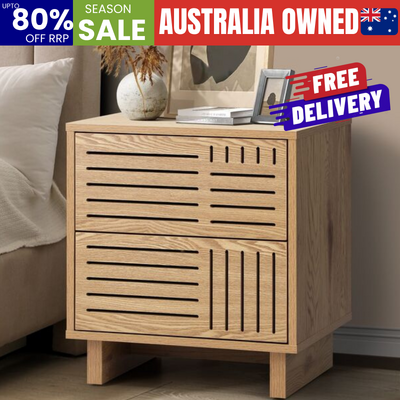 Bedside Table 2 Drawers Nightstand Storage Cabinet Natural