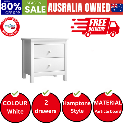 Bedside Table Nightstand Side End Table Storage Cabinet 2 Drawers White