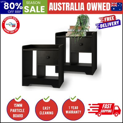 Bedside Tables Set of 2 Side Table Nightstand Storage Shelf Black