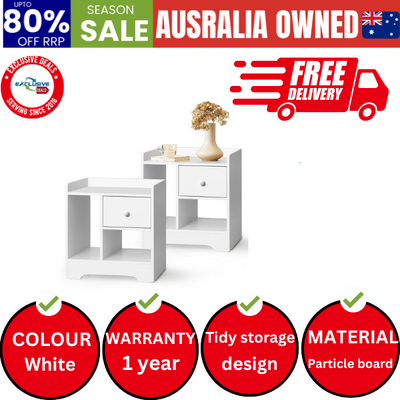 Bedside Tables Set of 2 Side Table Nightstand Storage Shelf White