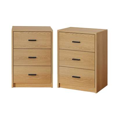 Set of 2 Bedside Table With 3 Drawers Bedroom Nightstand Storage Cabinet Natural