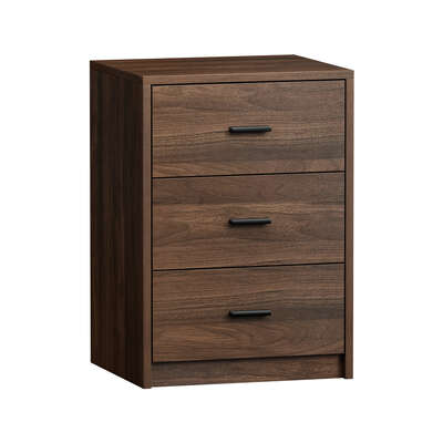 Bedside Table With 3 Drawers Bedroom Nightstand Storage Walnut Wood Cabinet