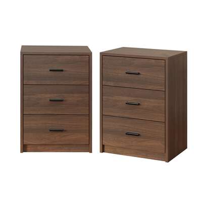 Set of 2 Bedside Table With 3 Drawers Bedroom Nightstand Storage Walnut Wood Cabinet
