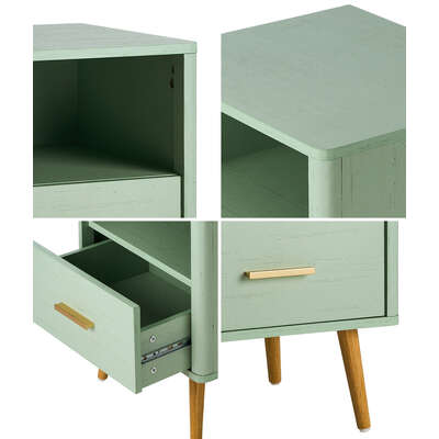 Bedside Table 1 Drawer Open Shelf Nightstand Green