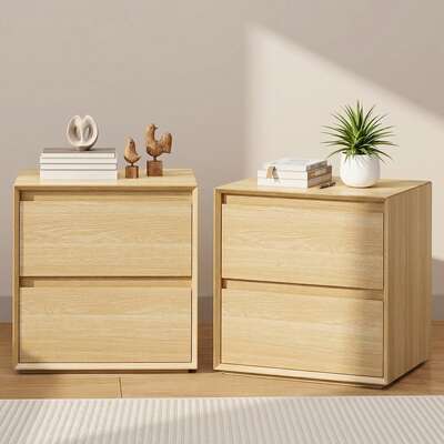Bedside Tables 2 Drawers Set of 2 Natural | EXTG