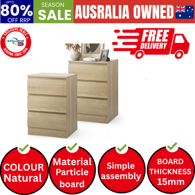 Bedside Tables Set of 2 Side Table Storage Cabinet Nightstand Natural