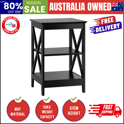 Side Table 3-tier Shelf X-Structured Sides Black