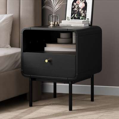 Bedside Table Bedroom Storage Nightstand Metal Black