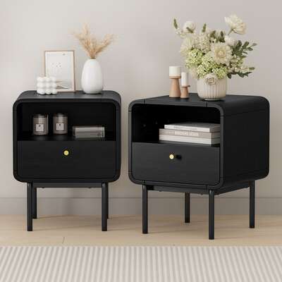 2x Bedside Table 1 Drawers 1 Shelf Nightstand Storage Black