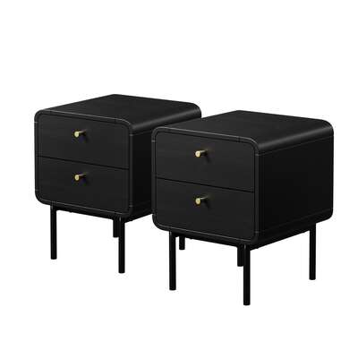 2x Bedside Table 2 Drawers Bedroom Nightstand Black Wood Storage Units