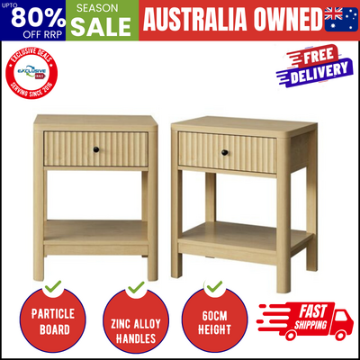 Bedside Table Drawer Side Table Storage Nightstand Natural 2 Pack