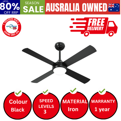 52'' Ceiling Fan AC Motor With Light Remote Control Fans 4 Blades Black