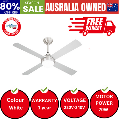 52'' Ceiling Fan AC Motor With Light Remote Control Fans 4 Blades White