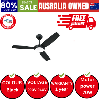 52" Ceiling Fan DC Motor With Light Remote Control 5 Speed Fans Black