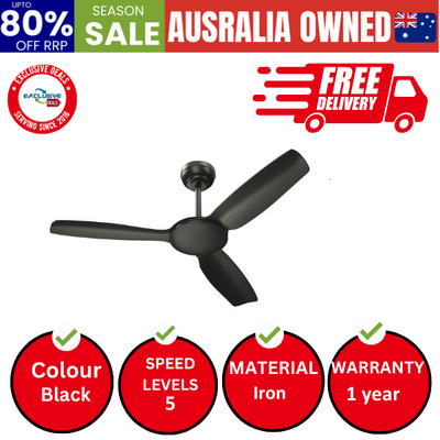 52'' Ceiling Fan DC Motor 3 ABS Blades with Remote Control Timer Black