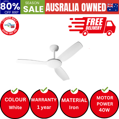 52'' Ceiling Fan DC Motor 3 ABS Blades with Remote Control Timer White