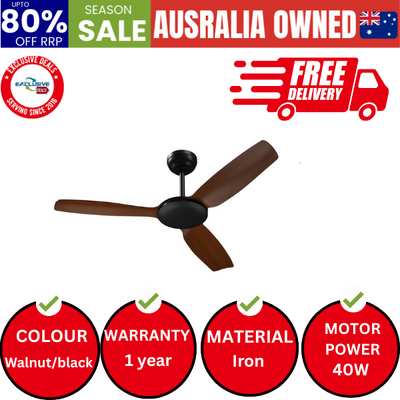 52'' Ceiling Fan DC Motor 3 ABS Blades with Remote Control Timer Walnut