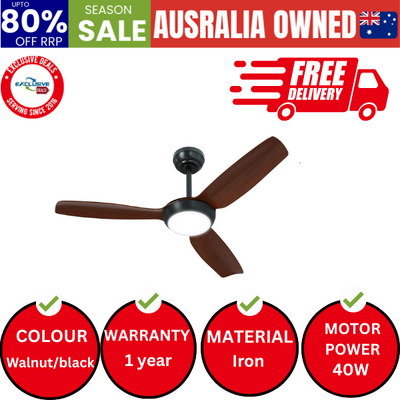 52" Ceiling Fan DC Motor With Light Remote Control 5 Speed Fans Walnut