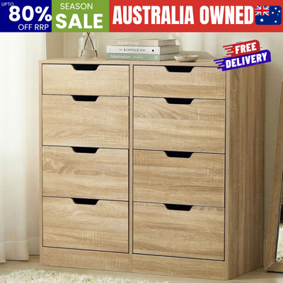 8 Chest of Drawers Tallboy Cabinet Bedroom Storage Natural