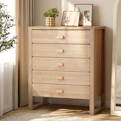 5 Drawer Tallboy Dresser Natural Wood | EXTG