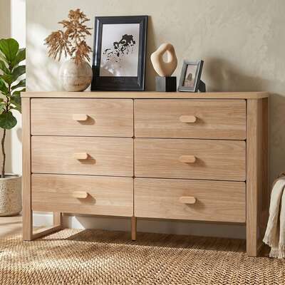 6 Drawer Lowboy Dresser Natural Wood | EXTG