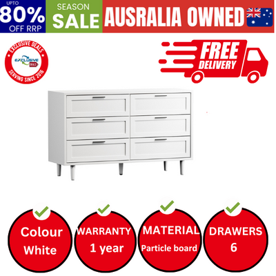6 Chest of Drawers Dresser Chest Storage Cabinet Tallboy White