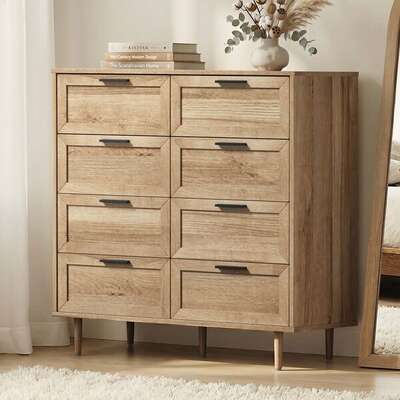 8 Drawer Tallboy Dresser Natural Finish | EXTG