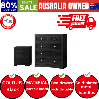 5 Chest of Drawers and Bedside Table Hamptons Furniture Set Black