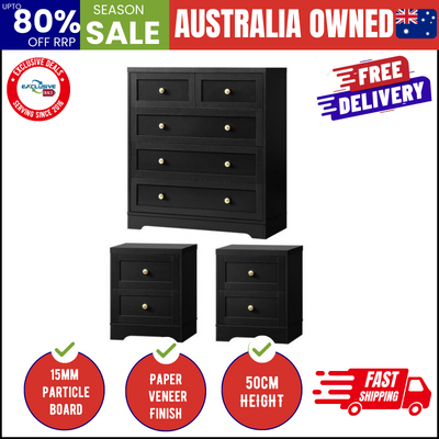 5 Chest of Drawers and 2 Bedside Tables Hamptons Furniture Set