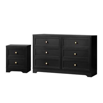 6 Chest of Drawers and Bedside Table Hamptons Furniture Set Black