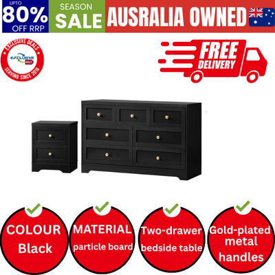 7 Chest of Drawers and Bedside Table Hamptons Furniture Set Black
