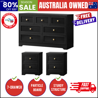 7 Chest of Drawers and 2 Bedside Tables Hamptons Furniture Set