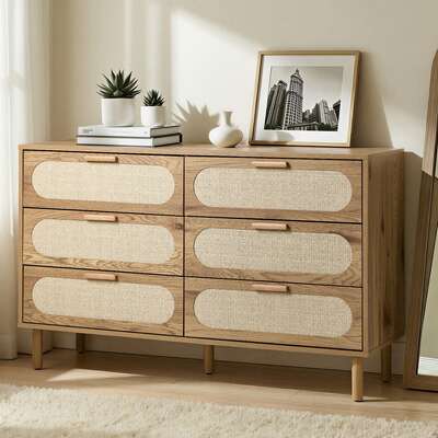 6 Chest of Drawers Lowboy Storage Cabinet Dresser Natural