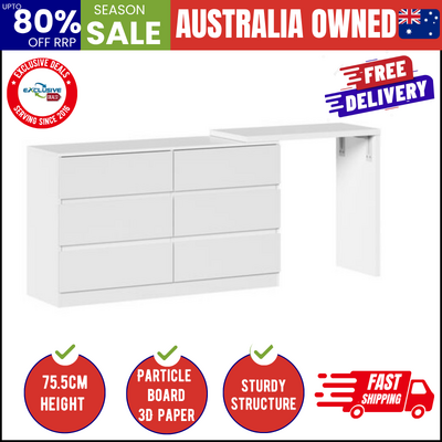 6 Chest of Drawers Dresser with Side Table White