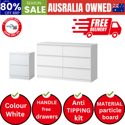6 Chest of Drawers and Bedside Table Cabinet Bedroom Set White