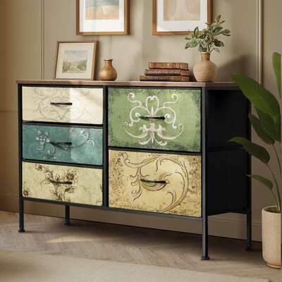 Lowboy 5 Chest Of Drawers Cabinet Retro