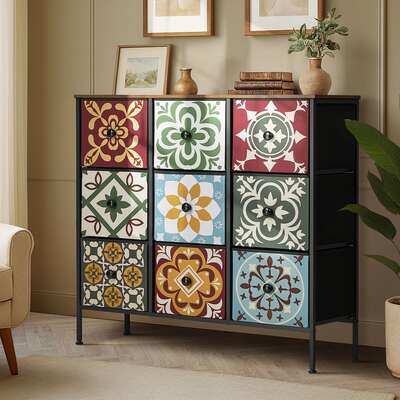 9 Chest Of Drawers Retro Tallboy Dresser Foldable Fabric
